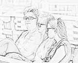 Girls on Pier 3 Line Art  Jeanettes Pier, Nags Head, NC : 2016, Alison, Jennette's Pier, Kill Devil Hills, Lois, Meghan, Sirna Reunion Board