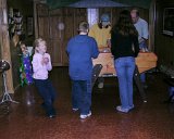 E8700-20041227-DSCN0858  Andy, Mike, Holly and Colin play Foosball while Alison juggles : 2004, Alison, Andy, Christmas, Mike, foosball