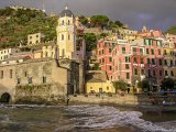 Vernazza Church  Church of Santa Margherita d'Antiochia across the harbor in Vernazza Italy : 2004, Cinqa Terra, Italy, Vernazza