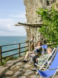 E8700-20041011-DSCN0511  Italy Vernazza hotel terrace overlooking the sea Lois Teresa Hal : 2004, Cinqa Terra, Hal, Italy, Lois, Teresa, Vernazza