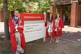 Sean & Lainey & Lizzy with Engineering I building sign : 2018, Graduation Pictures, Lainey Indermaur, Lizzie Weaver, NC State, NCSU, Sean Engles