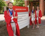 Sean & Lainey & Lizzy with Engineering I building sign : 2018, Graduation Pictures, Lainey Indermaur, Lizzie Weaver, NC State, NCSU, Sean Engles