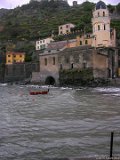 Church Over Stormy Harbor Vernazza  View of Church of Santa Margherita d'Antiochia across a stormy harbor in Vernazza Italy : 2004, Cinqa Terra, Italy, Vernazza