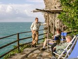 E8700-20041011-DSCN0512  Italy Vernazza hotel terrace overlooking the sea Lois Teresa Hal : 2004, Cinqa Terra, Hal, Italy, Lois, Teresa, Vernazza