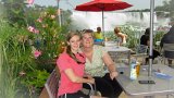 Niagara Falls Cafe  Alison and Lois ate the cafe at Niagara Falls with Bridal Falls in the background : 2015, Alison, Horseshoe Falls, Lois, Niagara Falls, Toronto