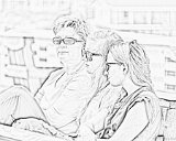 Girls on Pier 3 Line Art  Jeanettes Pier, Nags Head, NC : 2016, Alison, Jennette's Pier, Kill Devil Hills, Lois, Meghan